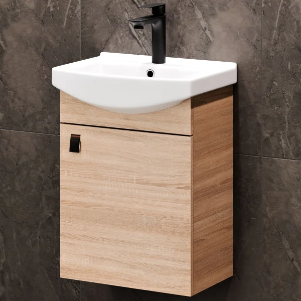 Sink base cabinet 45 cm (Sonoma oak) with black faucet