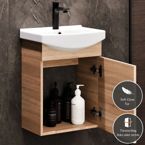 Sink base cabinet 45 cm (Sonoma oak) with black faucet