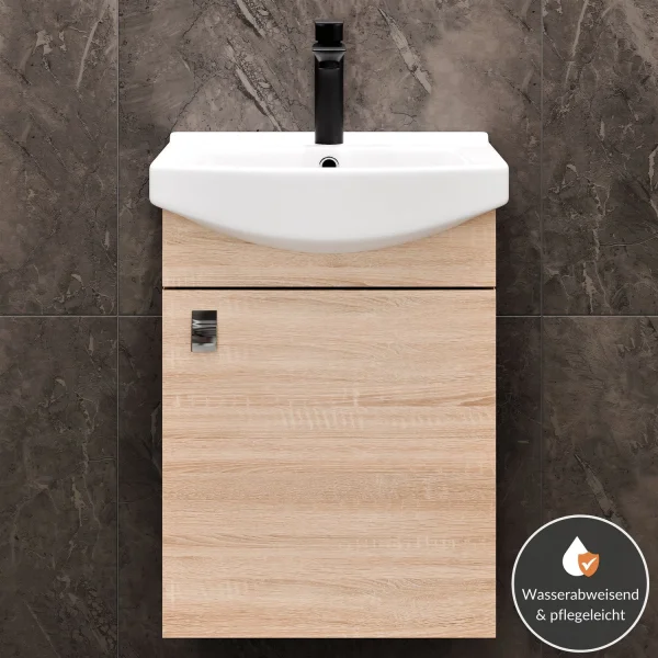 Sink base cabinet 45 cm (Sonoma oak) with black faucet