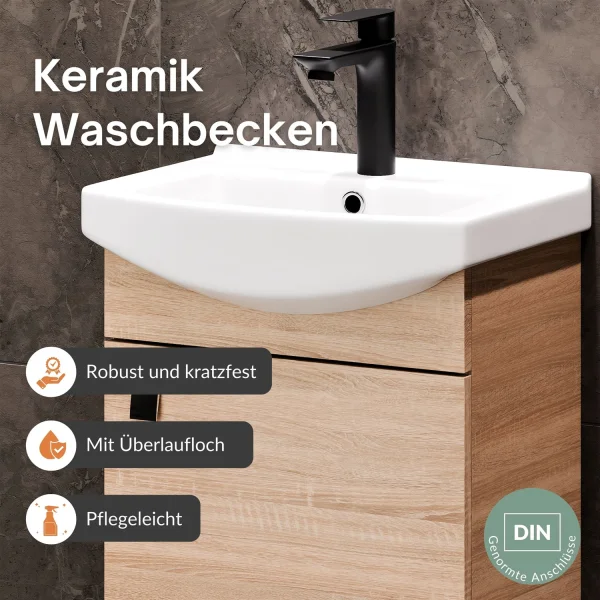 Sink base cabinet 45 cm (Sonoma oak) with black faucet
