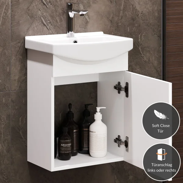 Sink base cabinet 45 cm (white) with chrome faucet
