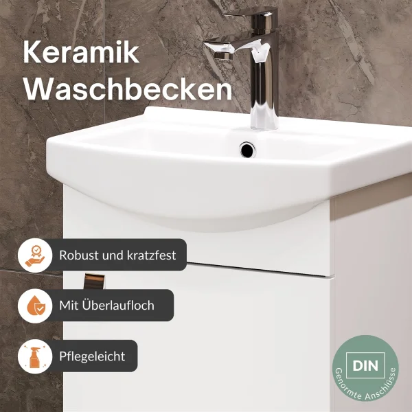 Sink base cabinet 45 cm (white) with chrome faucet