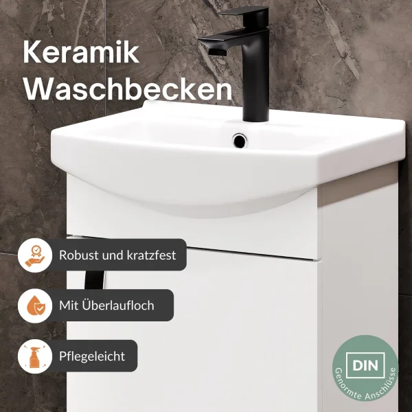 Sink base cabinet 45 cm (white) with black faucet