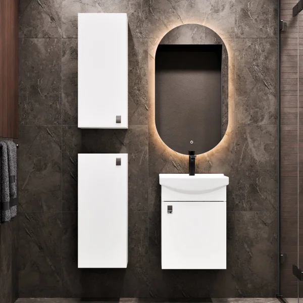 Sink base cabinet 45 cm (white) with black faucet