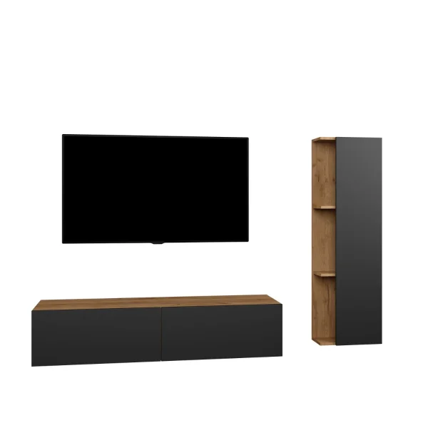 TV Wohnwand Set 140 cm TV Board mit Seiteschrank Gold Eiche / Anthrazit