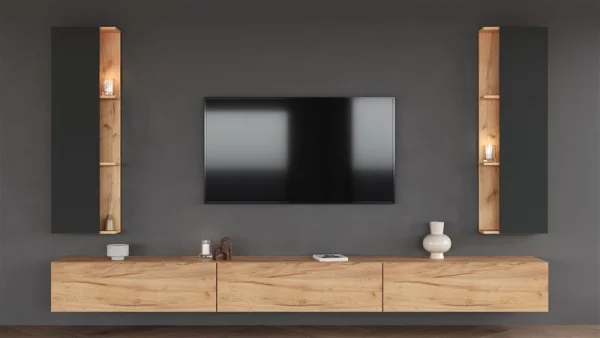 140 cm TV Cabinet Set with Sideboard in Gold Oak