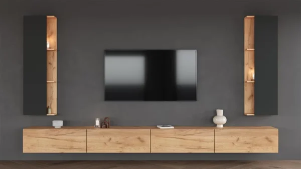 140 cm TV Cabinet Set with Sideboard in Gold Oak