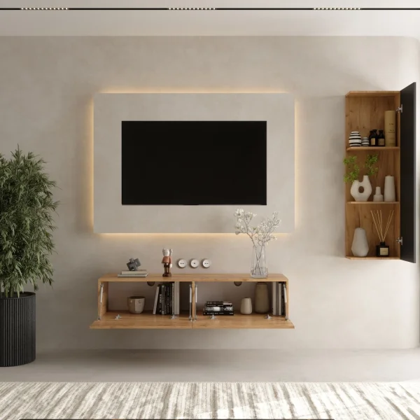 140 cm TV Cabinet Set with Sideboard in Gold Oak