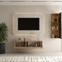 TV Wohnwand Set 140 cm TV Board mit Seiteschrank Gold Eiche