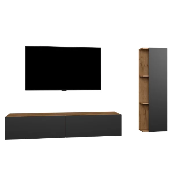 TV Wohnwand Set 160 cm TV Board mit Seiteschrank Gold Eiche / Anthrazit