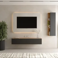 TV Wohnwand Set 160 cm TV Board mit Seiteschrank Gold...