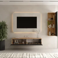 TV Wohnwand Set 160 cm TV Board mit Seiteschrank Gold...