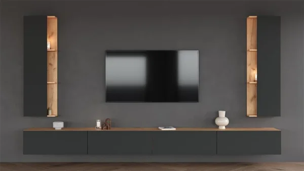160 cm TV Cabinet Set with Sideboard in Gold Oak