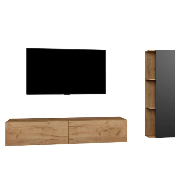160 cm TV Cabinet Set with Sideboard in Gold Oak