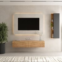 TV Wohnwand Set 160 cm TV Board mit Seiteschrank Gold Eiche