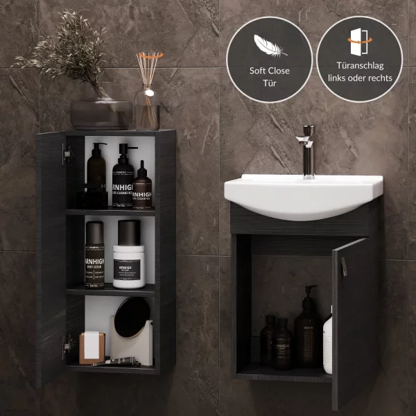 Waschtischunterschrank 45 cm mit Midischrank 32 cm (Anthrazit)