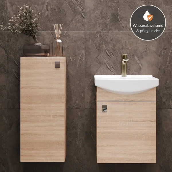 Meuble sous-vasque de 45 cm avec meuble intermédiaire de 32 cm (chêne Sonoma)