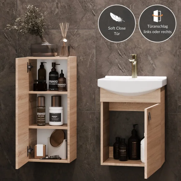 Meuble sous-vasque de 45 cm avec meuble intermédiaire de 32 cm (chêne Sonoma)