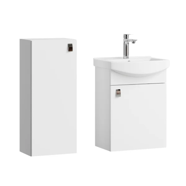 Waschtischunterschrank 45 cm mit Midischrank 32 cm (Weiß)