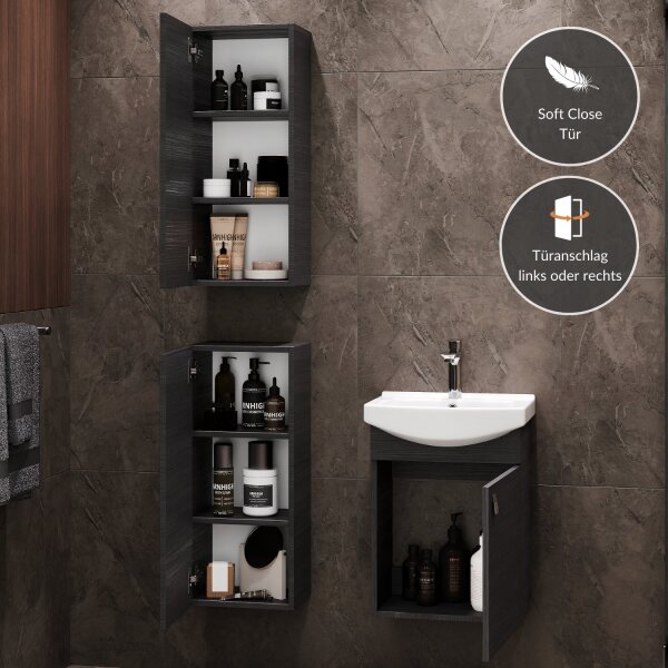 Waschtischunterschrank 45 cm mit 2x Midischrank 32 cm (Anthrazit)