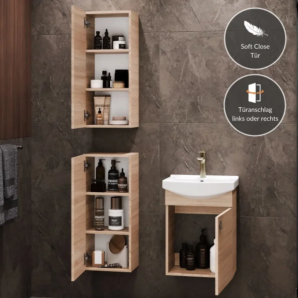 Mobile sottolavabo da 45 cm con 2 armadietti medi da 32 cm (rovere Sonoma)
