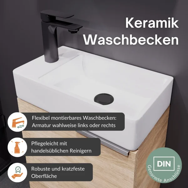 Badmöbel-Set 40cm mit Spiegelschrank (Sonoma Eiche)