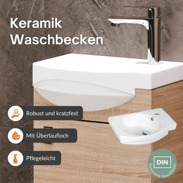 Meuble sous-vasque de 40 cm avec armoire de toilette et 2 armoires « midi » de 32 cm, en chêne Sonoma