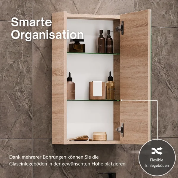 Meuble sous-vasque de 40 cm avec armoire de toilette et 2 armoires « midi » de 32 cm, en chêne Sonoma
