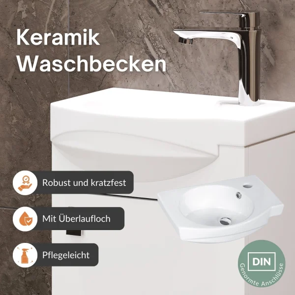 Waschtischunterschrank 40 cm mit Spiegelschrank und 2x Midischrank 32 cm weiß