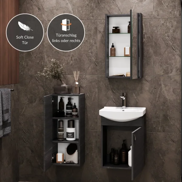Meuble sous-lavabo de 45 cm avec armoire de toilette et meuble de rangement de 32 cm (anthracite)
