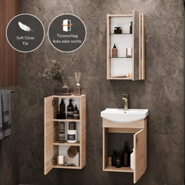 Meuble sous-lavabo de 45 cm avec armoire de toilette et meuble dappoint de 32 cm (chêne Sonoma)