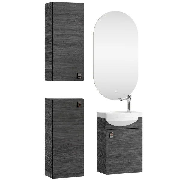 Ensemble de meubles de salle de bains comprenant un meuble-lavabo de 40 cm, un miroir de salle de bains avec éclairage et 2 armoires midi, anthracite