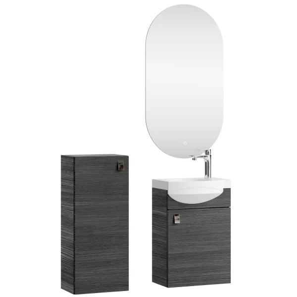 Bathroom Furniture Set: 40 cm Vanity with Lighted Mirror and 1 Mid-Sized Cabinet, Anthracite