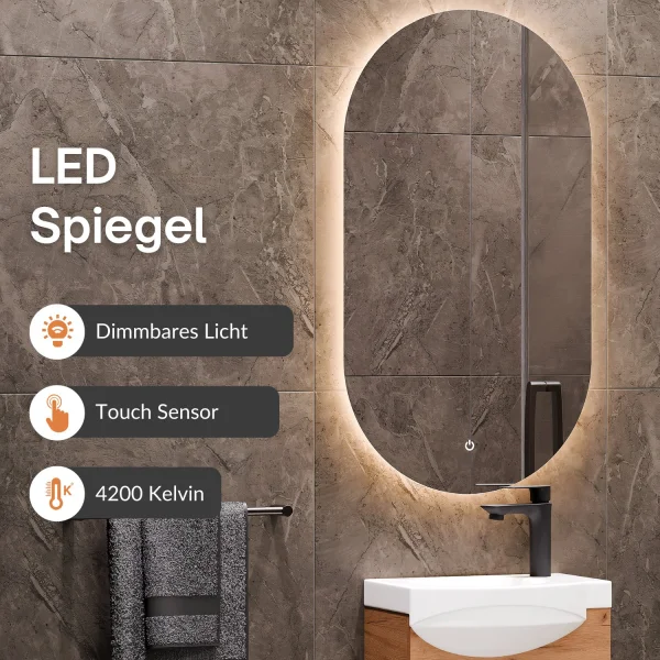 Bathroom Furniture Set: 40 cm Vanity with Lighted Mirror and 2 Mid-Sized Cabinets, Gold Oak