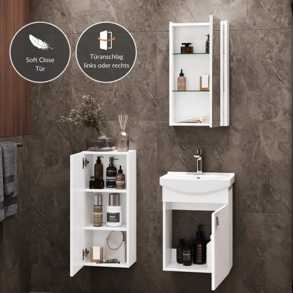 Meuble sous-vasque de 45 cm avec armoire de toilette et meuble dappoint de 32 cm (blanc)