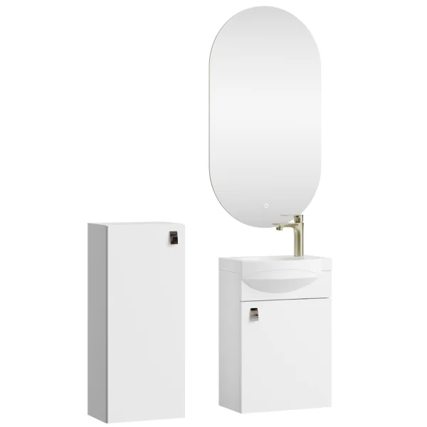 Bathroom Furniture Set: 40 cm Vanity with Lighted Mirror and 1 Mid-Sized Cabinet, White