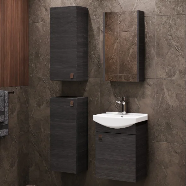 Meuble sous-lavabo de 45 cm avec armoire de toilette et 2 armoires « midi » de 32 cm (anthracite)