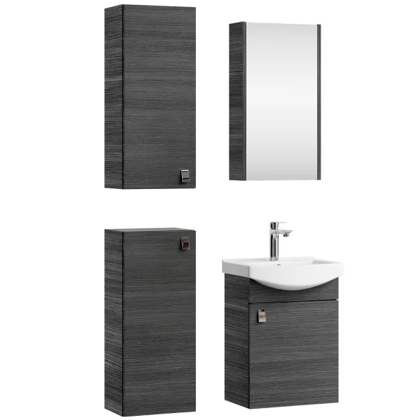 Meuble sous-lavabo de 45 cm avec armoire de toilette et 2 armoires « midi » de 32 cm (anthracite)