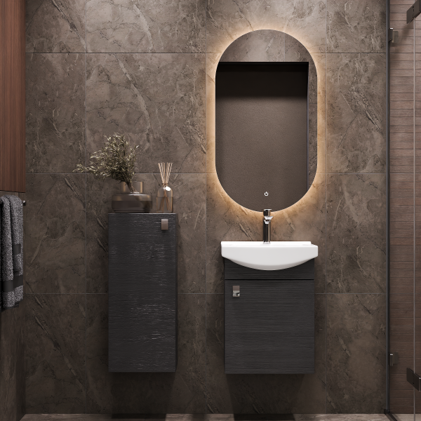 Badmöbel Set 45cm mit Spiegel und Midischränken