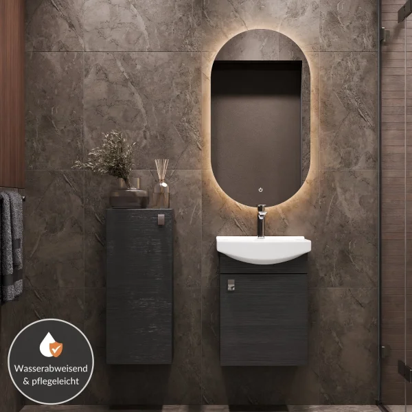 Ensemble de meubles de salle de bains comprenant un meuble-lavabo de 45 cm, un miroir de salle de bains avec éclairage et une petite armoire, anthracite