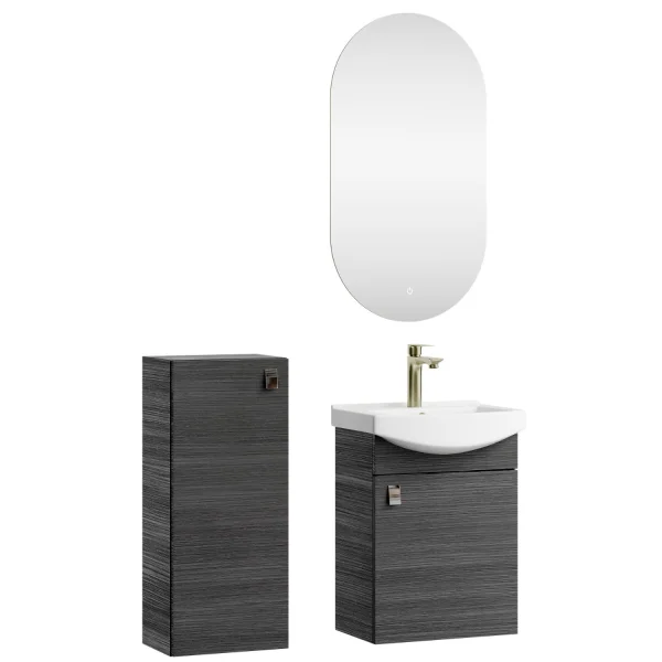 Ensemble de meubles de salle de bains comprenant un meuble-lavabo de 45 cm, un miroir de salle de bains avec éclairage et une petite armoire, anthracite