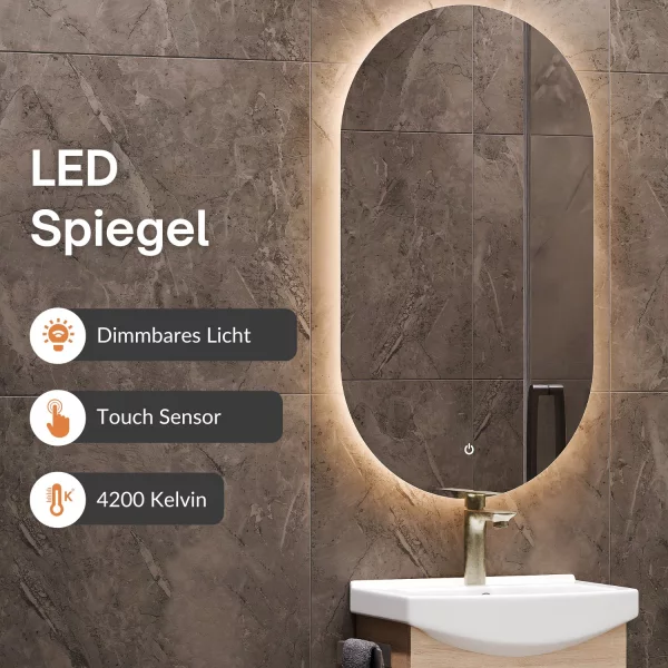 Badmöbel Set Waschtisch 45 cm mit Badspiegel mit Beleuchtung und 1x Midischrank, Sonoma Eiche