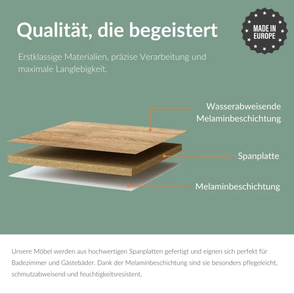 Badmöbel Set Waschtisch 45 cm mit Badspiegel mit Beleuchtung und 1x Midischrank, Sonoma Eiche