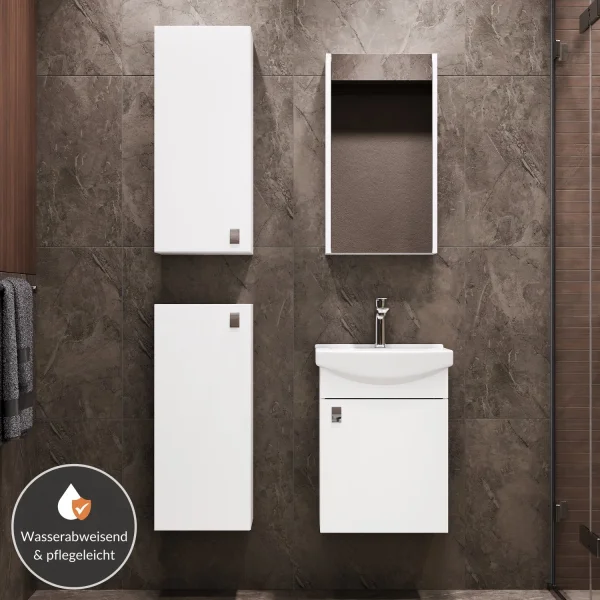 Meuble sous-vasque de 45 cm avec armoire de toilette et 2 armoires midi de 32 cm (blanc)