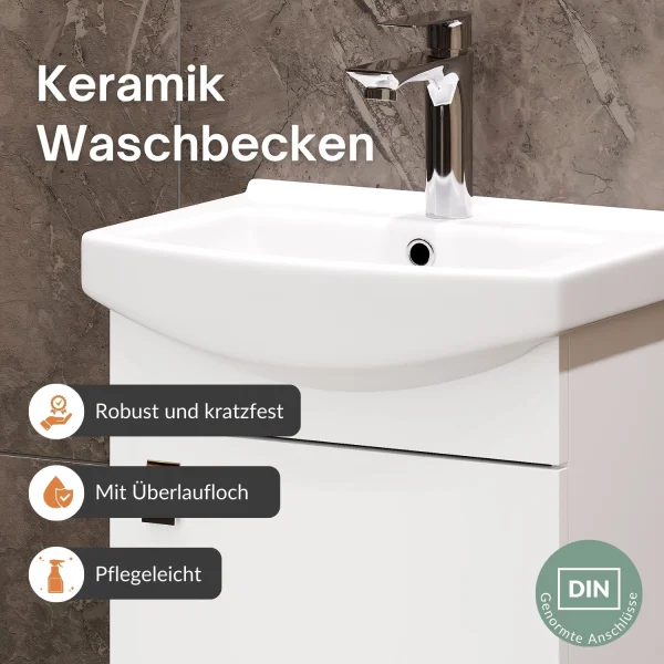 Meuble sous-vasque de 45 cm avec armoire de toilette et 2 armoires midi de 32 cm (blanc)