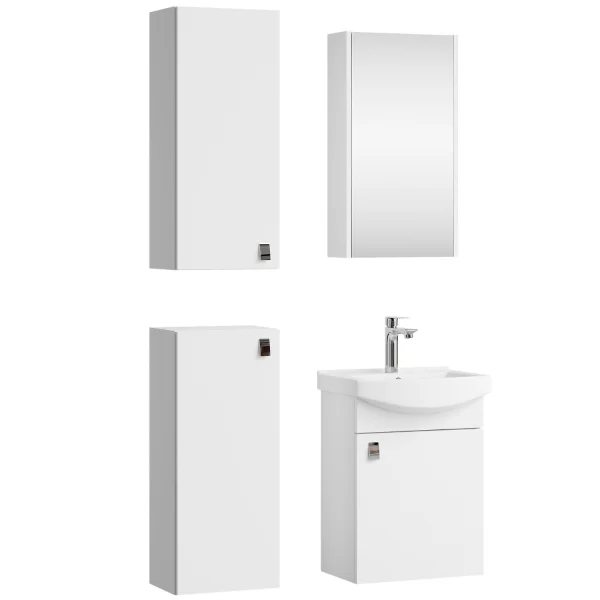 Meuble sous-vasque de 45 cm avec armoire de toilette et 2 armoires midi de 32 cm (blanc)
