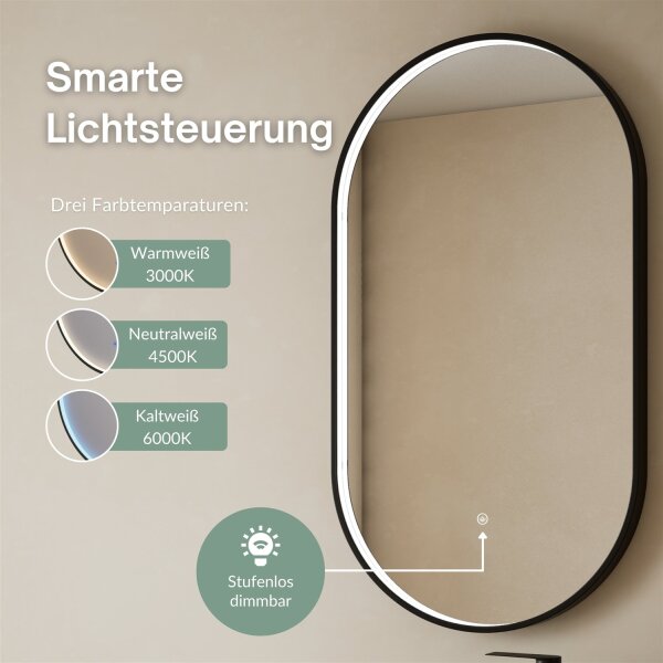 Badmöbel Set Waschtisch 55 cm anthrazit matt, Badspiegel GLORA mit Beleuchtung