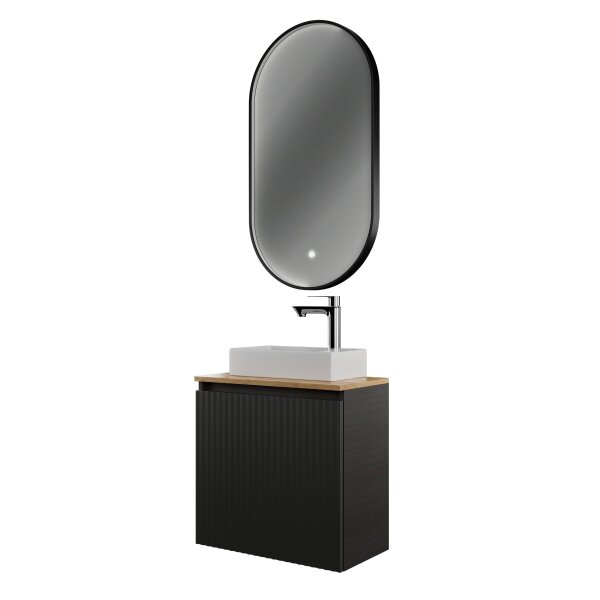Badmöbel Set Waschtisch 55 cm anthrazit matt, Badspiegel GLORA mit Beleuchtung