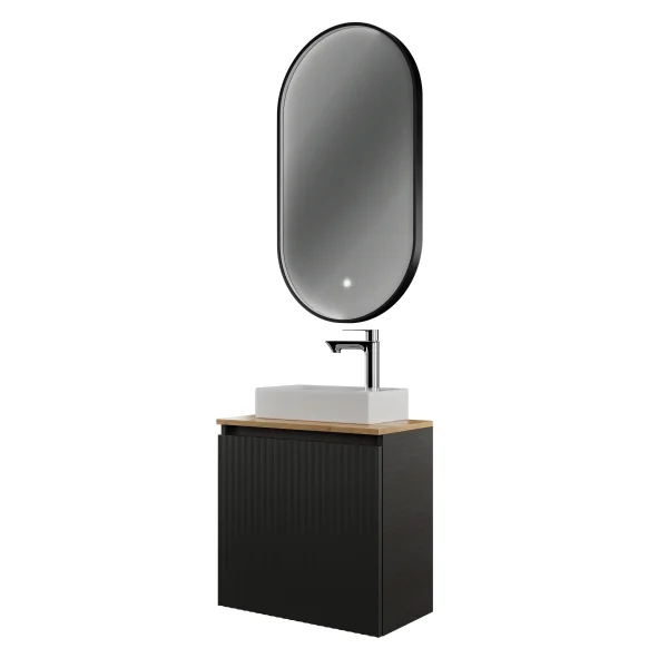 Badmöbel Set Waschtisch 55 cm anthrazit matt, Badspiegel GLORA mit Beleuchtung