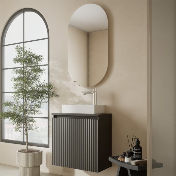 Badmöbel Set Waschtisch 55 cm in Matt Anthrazit mit Badspiegel